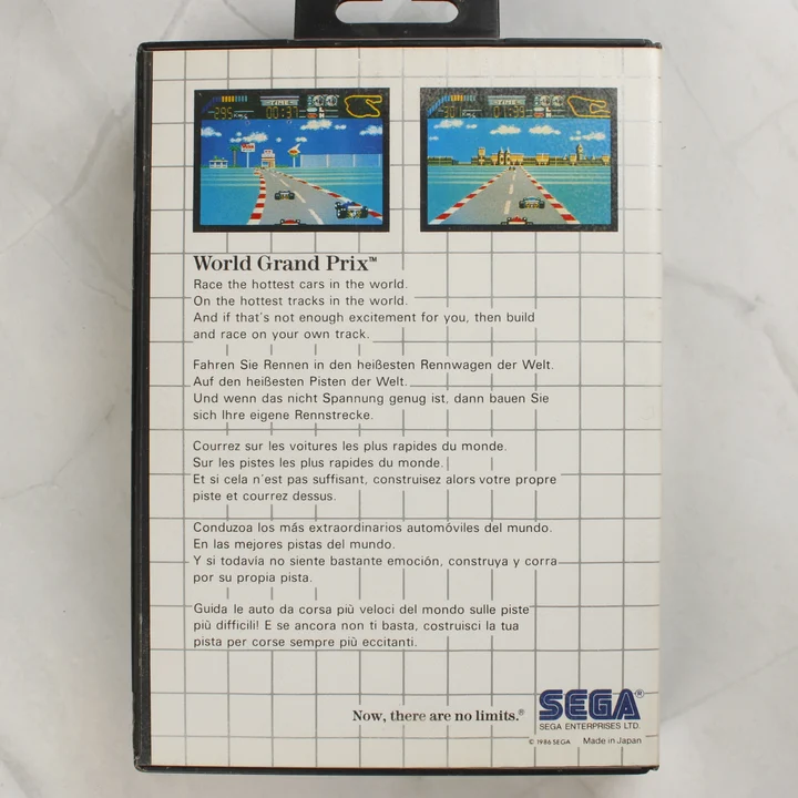 World Grand Prix Sega Master System játék dobozának hátlapja
