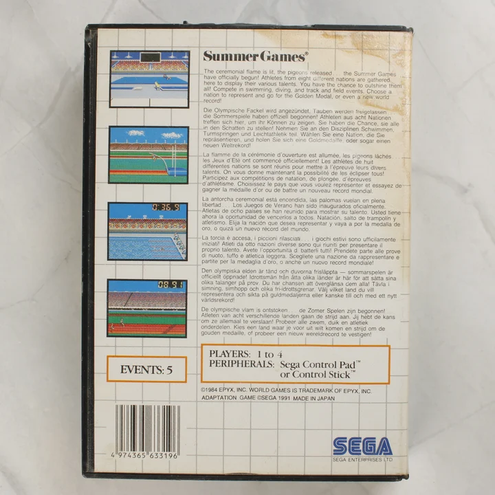 Sega Summer Games videójáték tok hátoldala