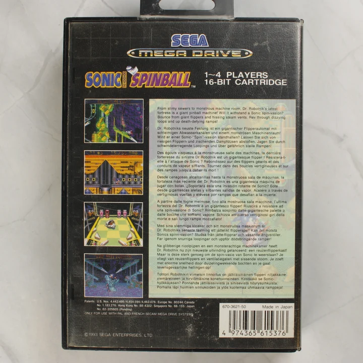 Sonic Spinball Sega Mega Drive játék tokjának hátoldala