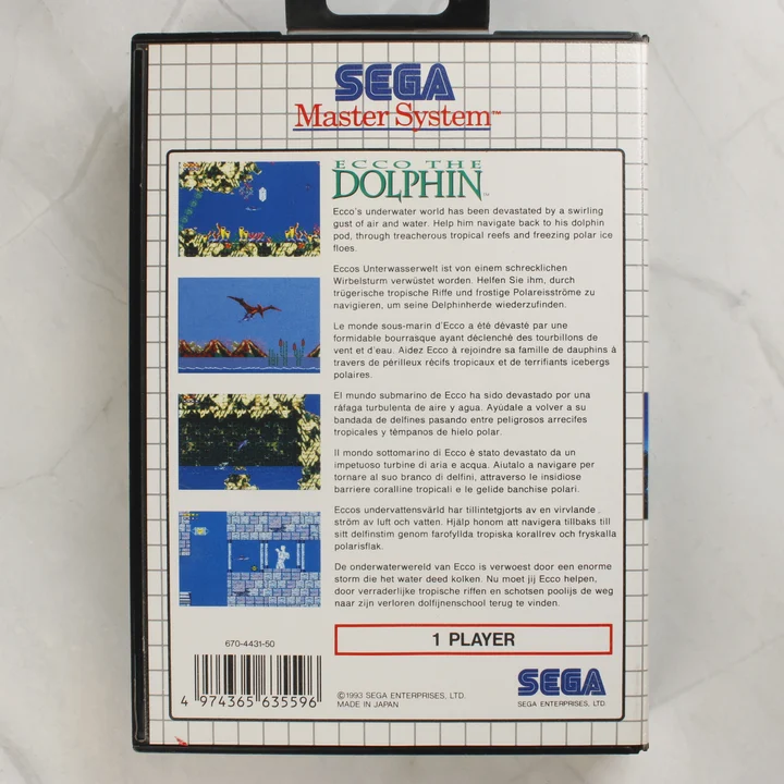 Ecco the Dolphin Sega Master System játék hátoldala