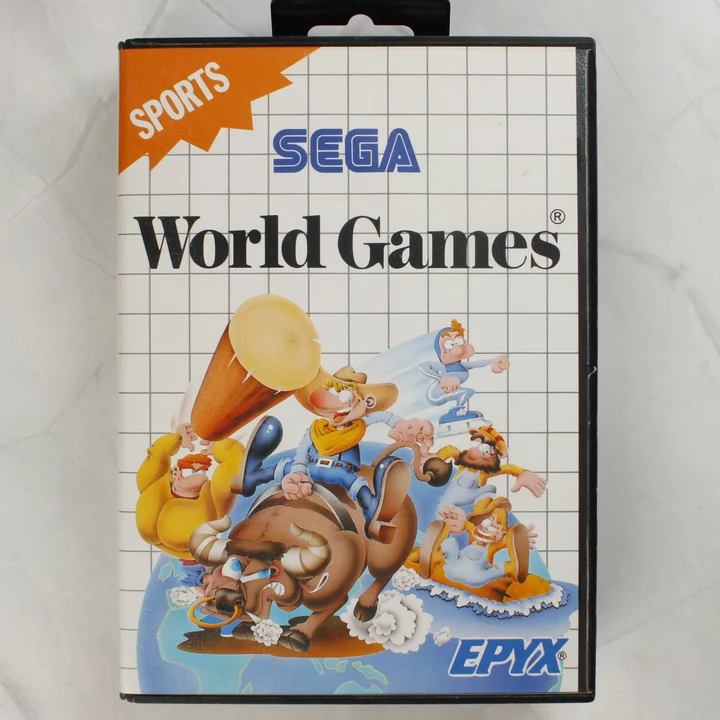 A World Games videójáték elülső borítója Sega Master Systemre.