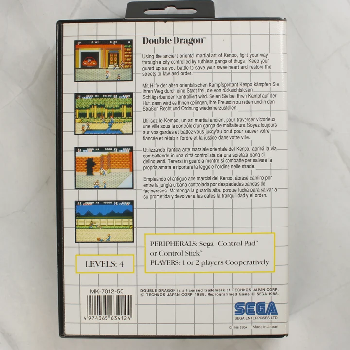 Double Dragon Sega Master System videójáték dobozának hátoldala