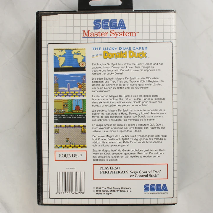 The Lucky Dime Caper Starring Donald Duck Sega Master System játék hátoldala