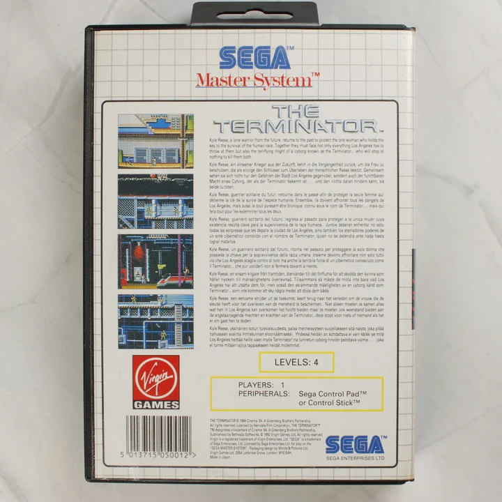 The Terminator Sega Master System videójáték dobozának hátoldala