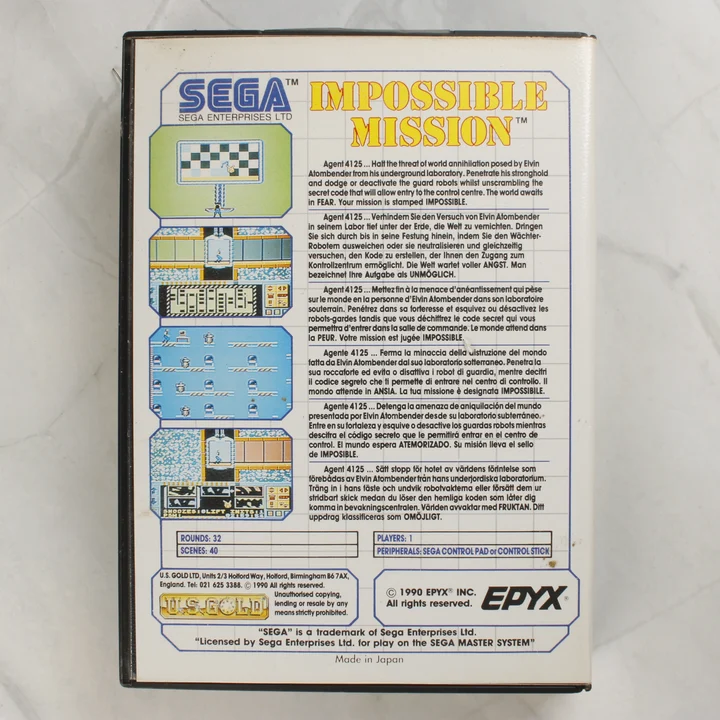 Impossible Mission Sega Master System játék hátoldala