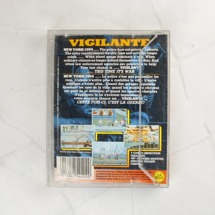 Vigilante Commodore 64 videójáték tok hátoldala