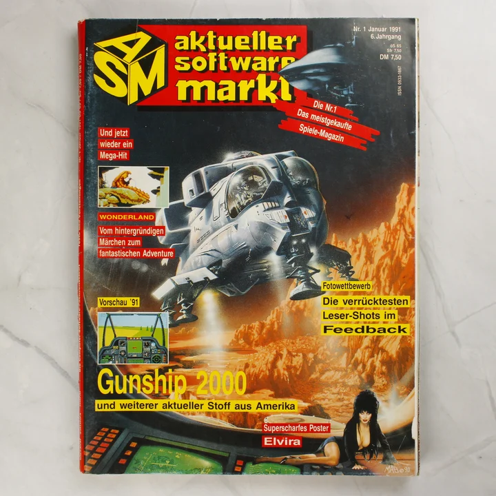 Az ASM magazin 1991. januári számának színes borítója egy helikopterrel.