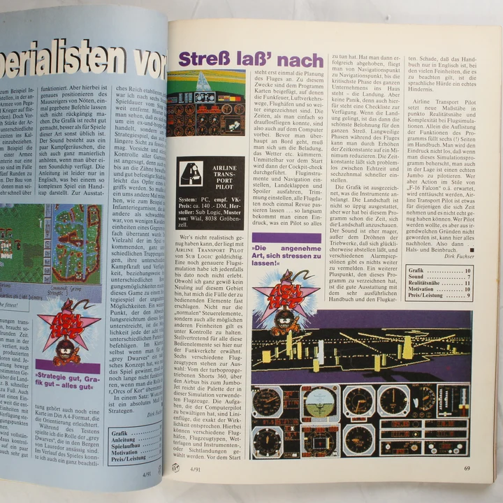 Az ASM magazin belső oldalai repülőgép-szimulátor teszttel.