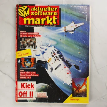 Az ASM Aktueller Software Markt magazin 1990. augusztus/szeptemberi számának színes borítója egy űrhajóval.