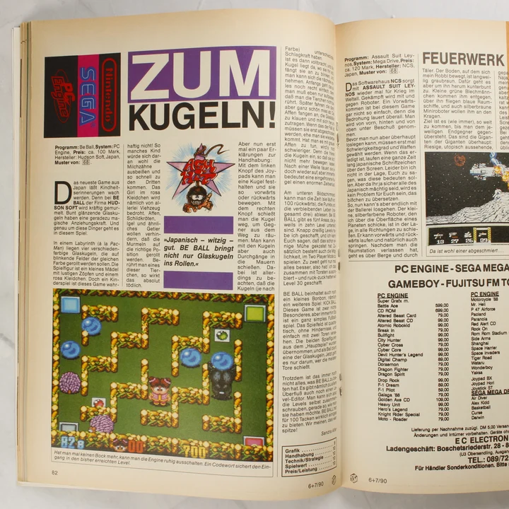Az ASM magazin belső oldala a Be Ball videójáték tesztjével.