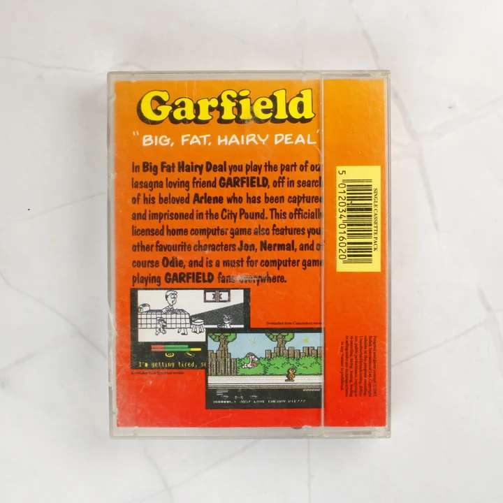 Garfield: Big, Fat, Hairy Deal Commodore 64 játék kazetta tokban hátulnézetből
