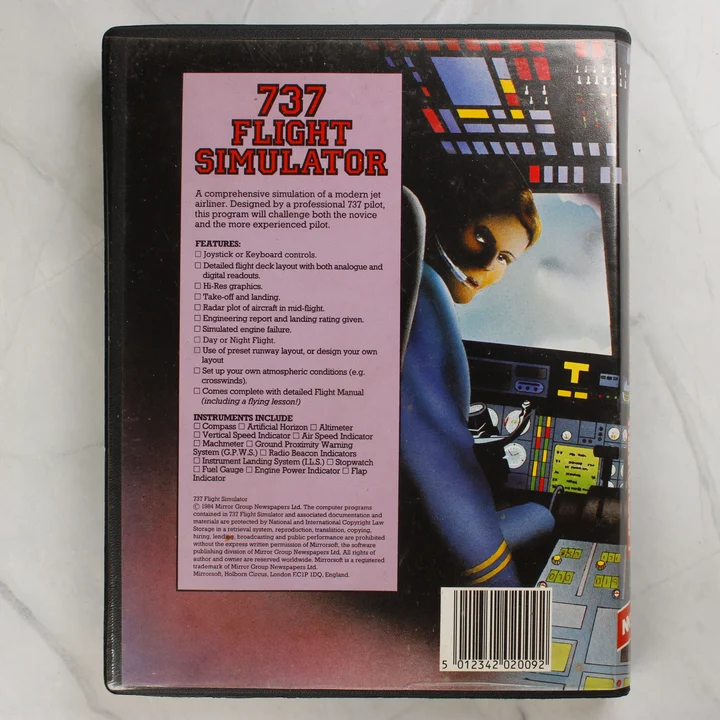 A 737 Flight Simulator MSX játék dobozának hátoldala
