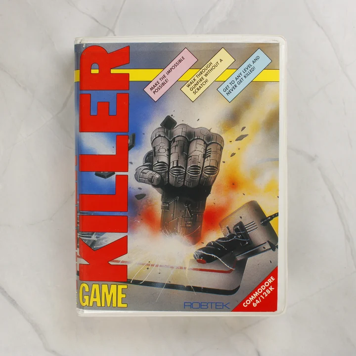 A Robtek Game Killer Commodore 64 cartridge színes előlapi borítója műanyag tokban.