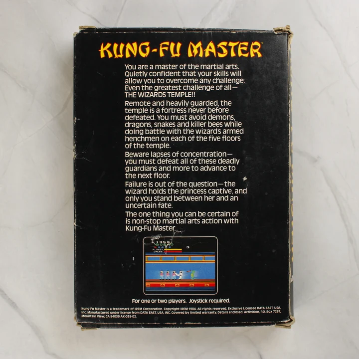 Kung-Fu Master Atari 2600 játék dobozának hátoldala