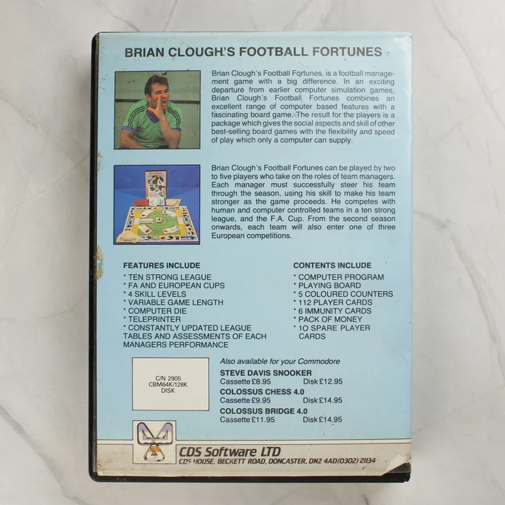 Brian Clough's Football Fortunes játék dobozának hátoldala