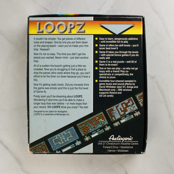 The Loopz Collection Commodore 64 játék dobozának hátoldala