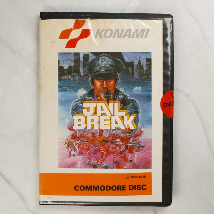 Jail Break Commodore 64 videójáték előlapja a Konami logójával