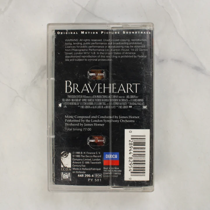 Braveheart filmzene kazetta tokjának hátoldala