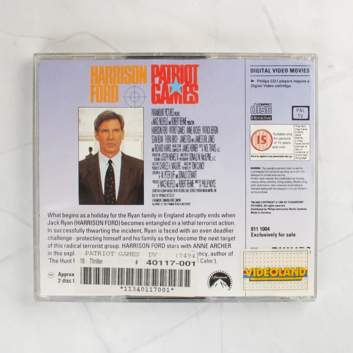 Patriot Games Philips CD-i film hátlapja leírással és adatokkal