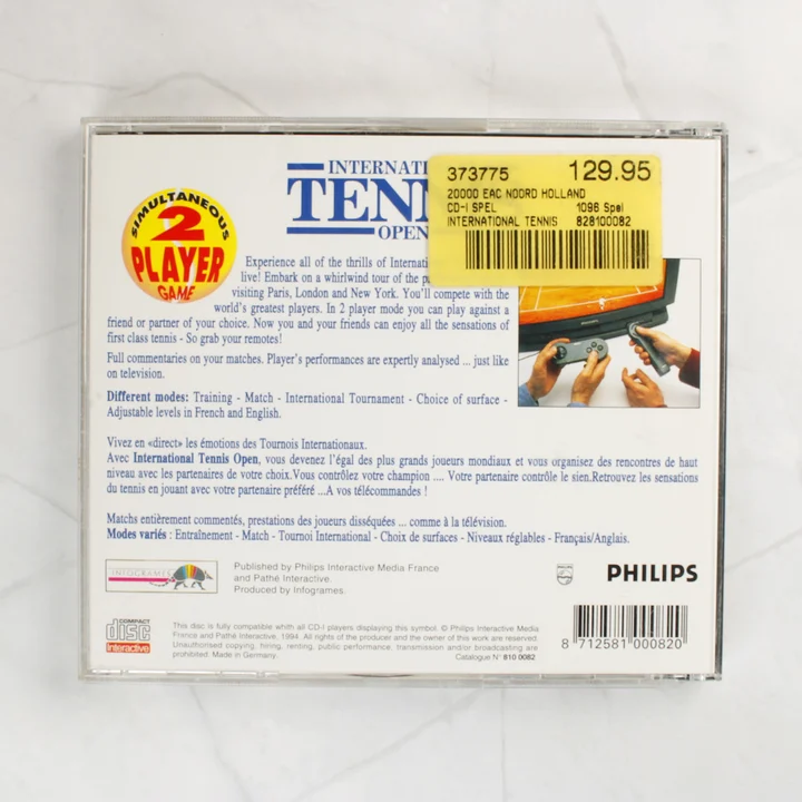 International Tennis Open Philips CD-i játék hátlapja árcímkével