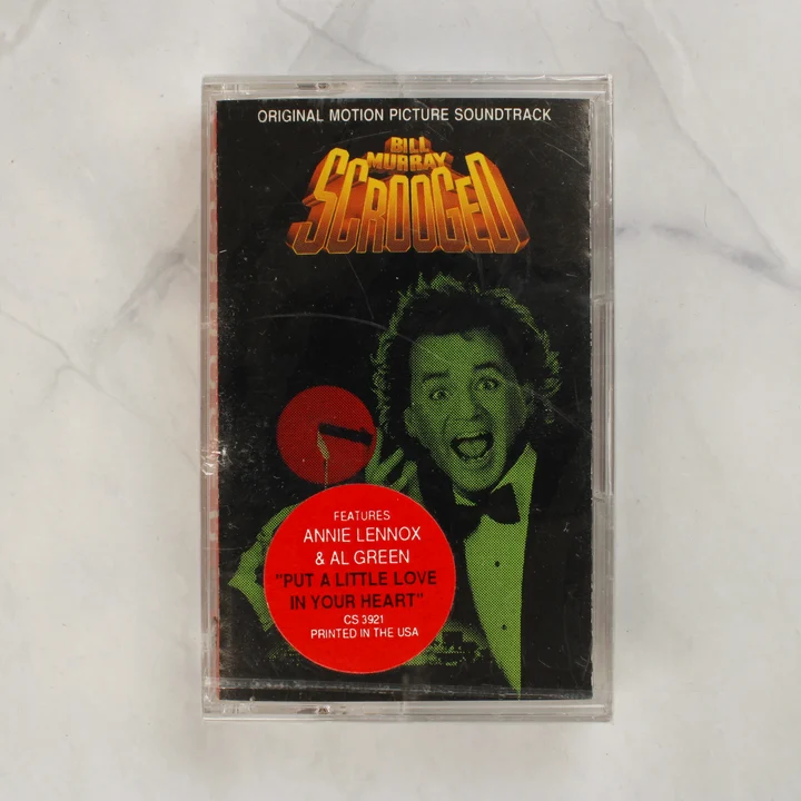 Scrooged filmzene kazetta előlapja Bill Murray képével