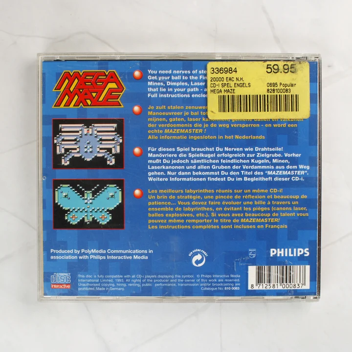 Mega Maze Philips CD-i játék hátlapja árcímkével