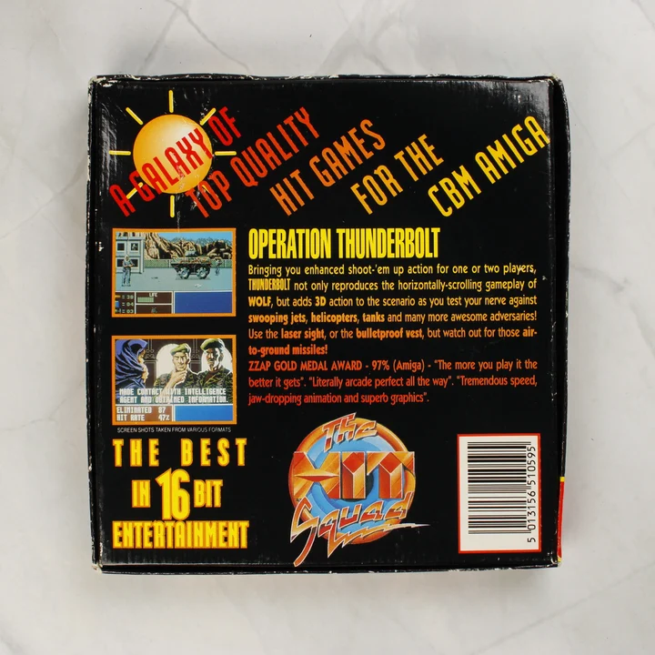 Operation Thunderbolt Amiga játék dobozának hátoldala