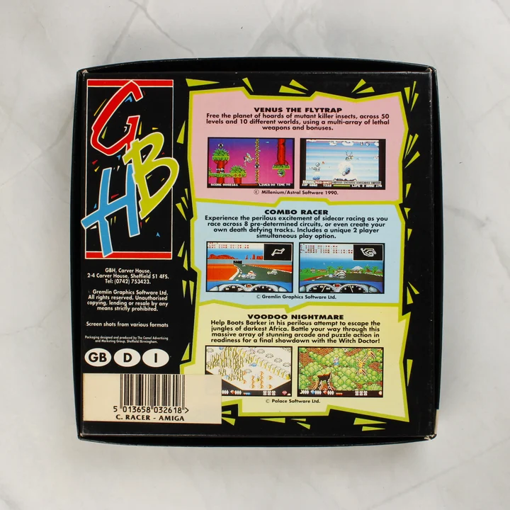 Combo Racer Amiga játék dobozának hátoldala