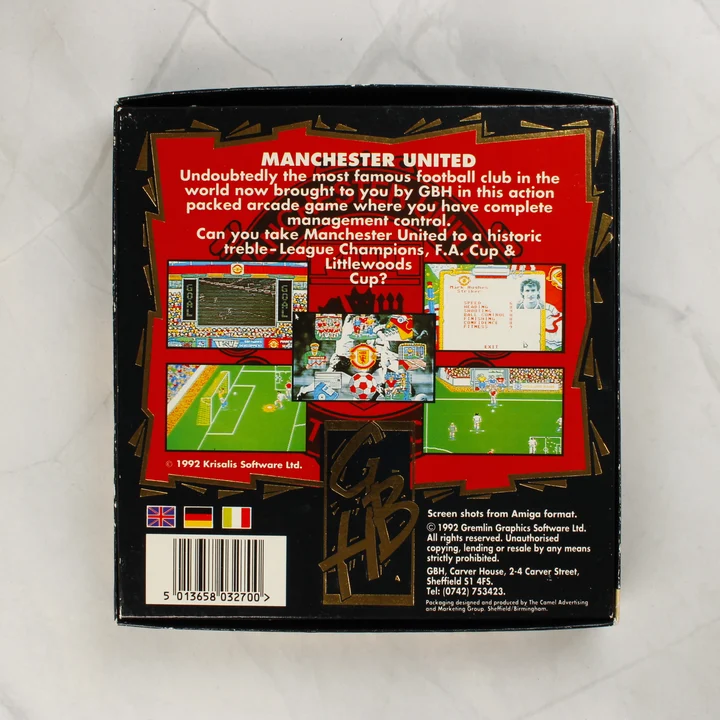Manchester United Amiga játék dobozának hátulja