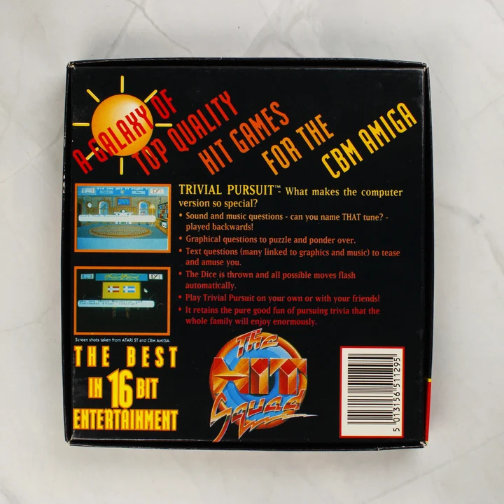 Trivial Pursuit Amiga doboz hátnézet Trivial Pursuit Amiga játék dobozának hátoldala