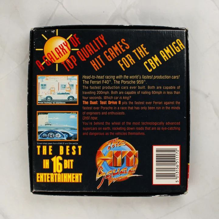 The Duel: Test Drive II Amiga játék dobozának hátulja