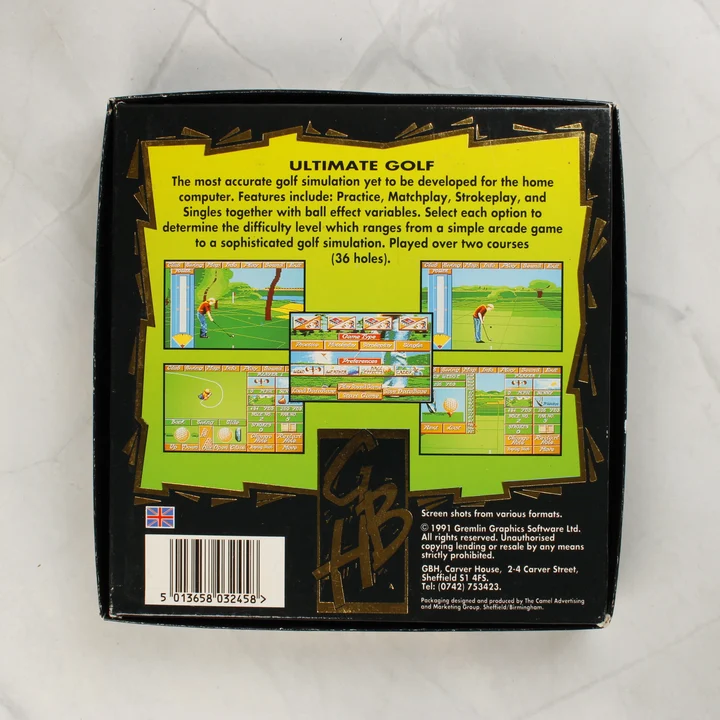 Ultimate Golf Amiga játék dobozának hátoldala