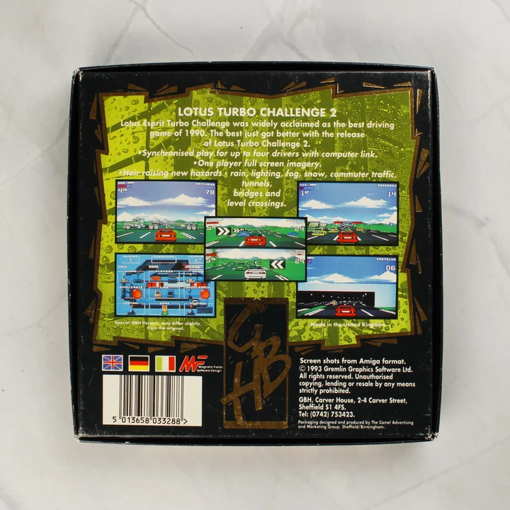 Lotus Turbo Challenge 2 Amiga játék dobozának hátulja