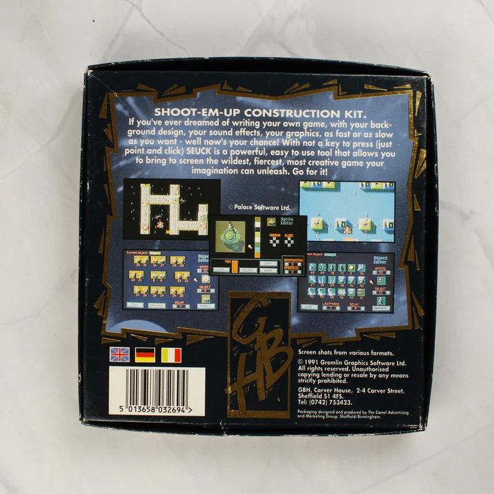 A Shoot-Em-Up Construction Kit Amiga játék dobozának hátoldala