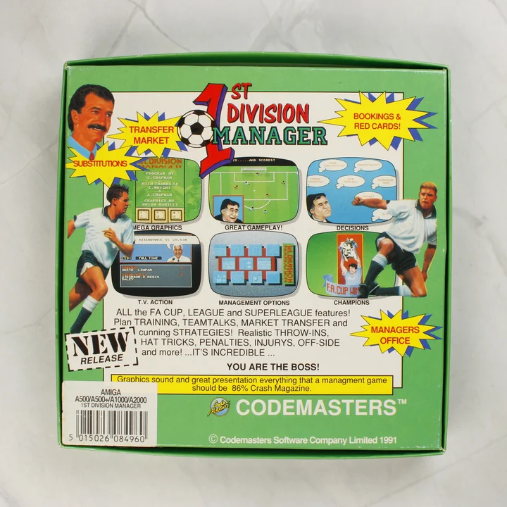 1st Division Manager Amiga játék dobozának hátoldala