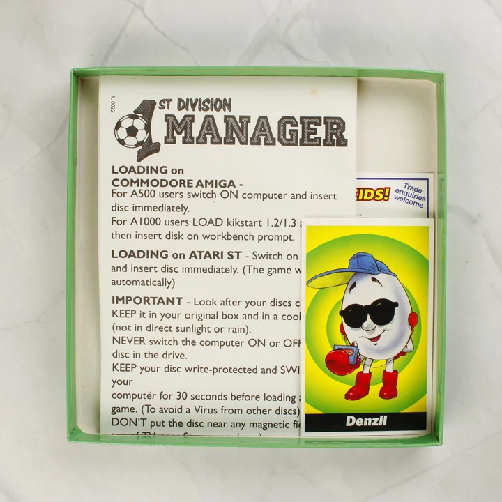 1st Division Manager Amiga játék dobozának tartalma