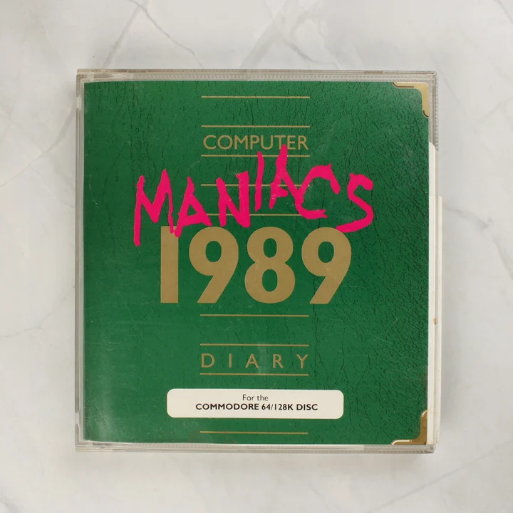 Computer Maniacs 1989 Diary Commodore 64 szoftver tokja elölről