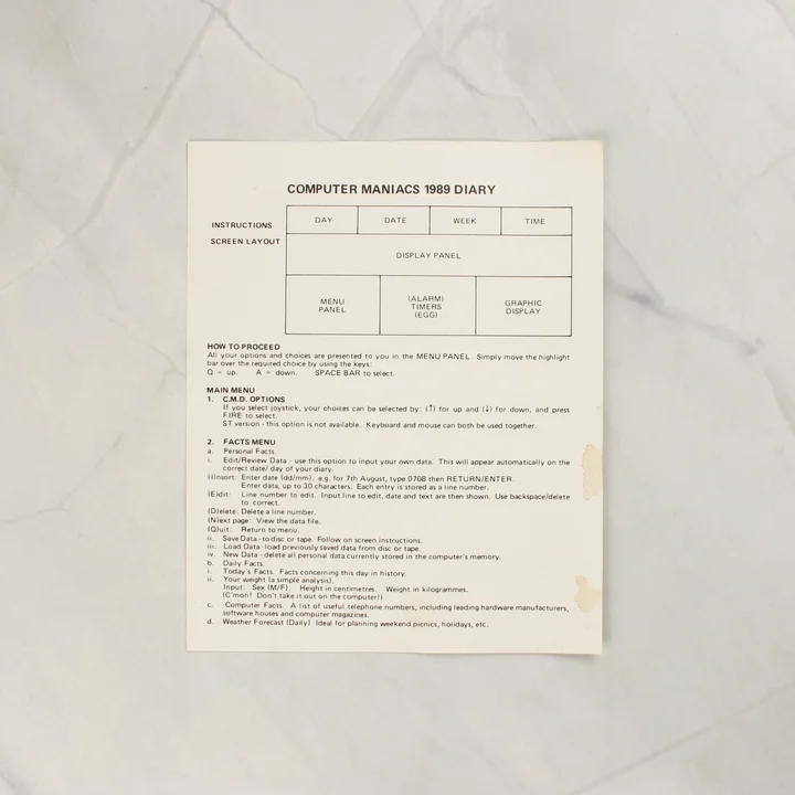 Computer Maniacs 1989 Diary használati útmutató