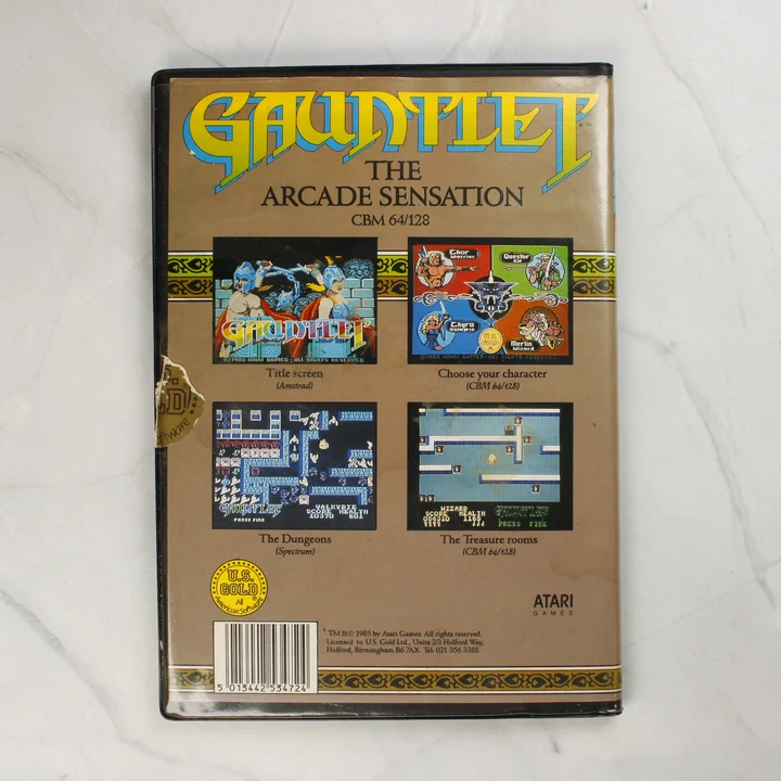 Gauntlet videójáték tokjának hátoldala képernyőképekkel