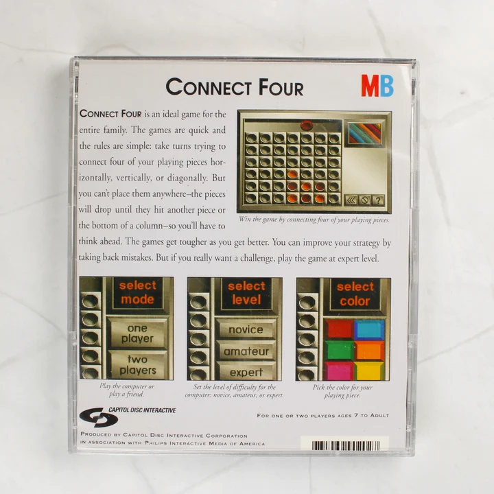 Connect Four CD-I hátsó borító Connect Four CD-I videójáték tokjának hátoldala