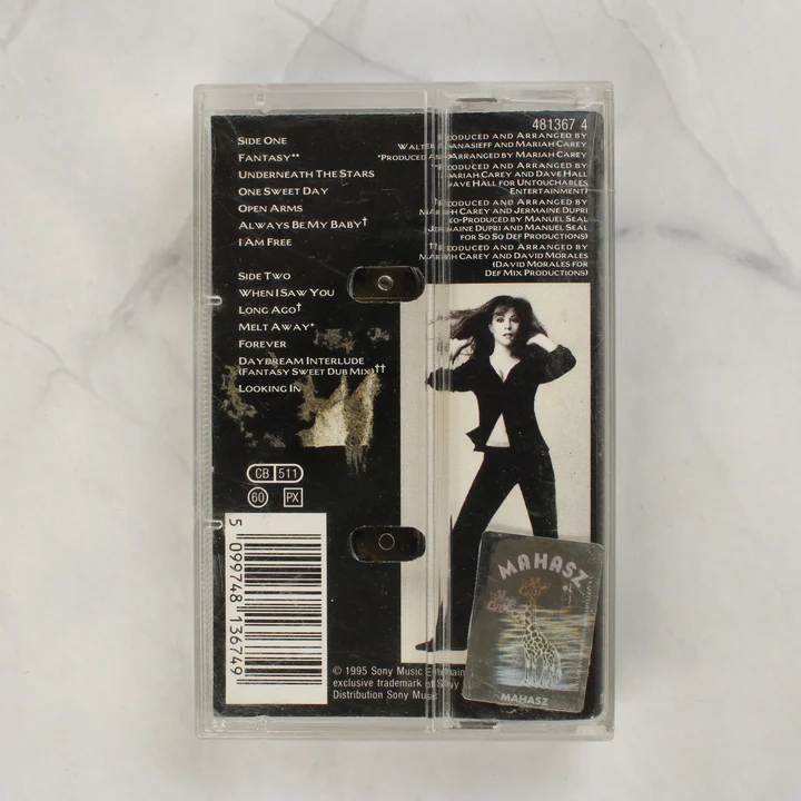 Mariah Carey Daydream magnókazetta tokjának hátoldala a dallistával