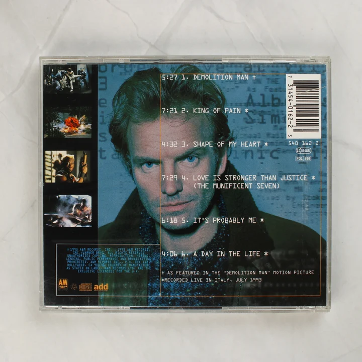 Sting Demolition Man CD hátlapja számlistával és vonalkóddal