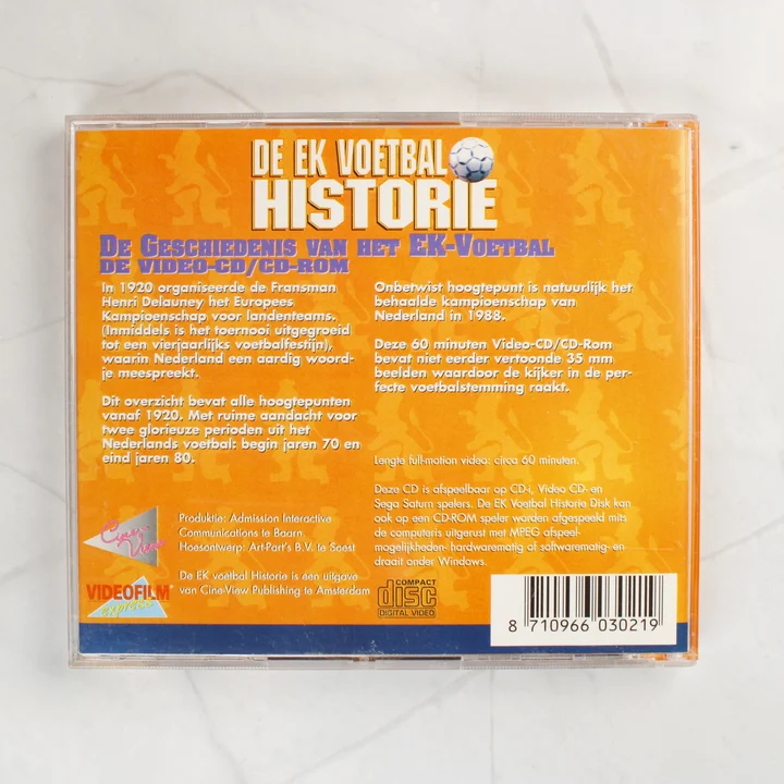 De EK Voetbal Historie Video-CD hátlapja holland nyelvű leírással