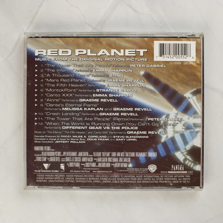 A Red Planet filmzene CD hátoldala a számlistával