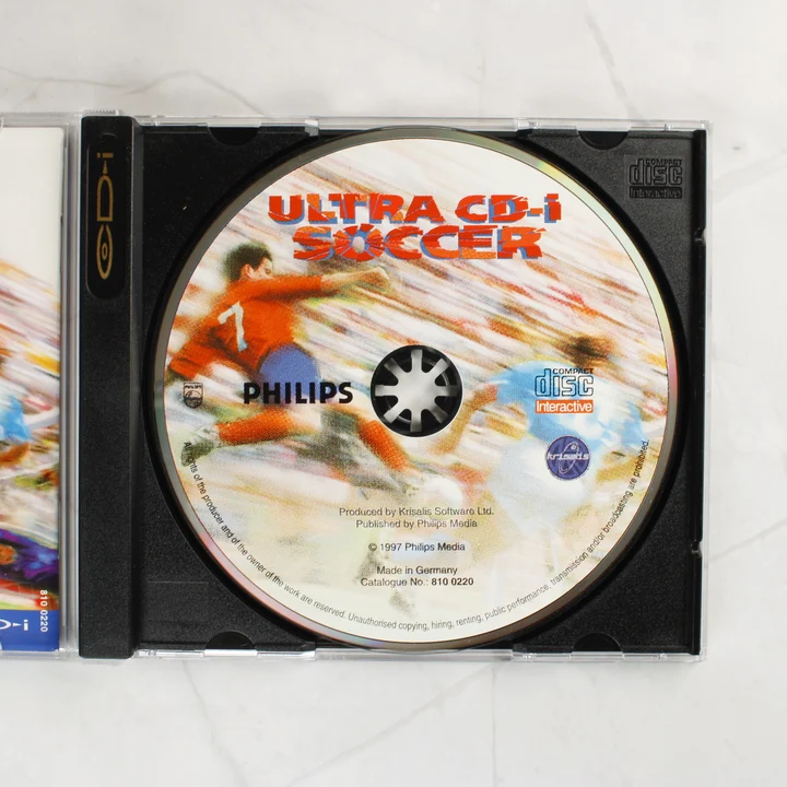 Ultra CD-i Soccer szoftverlemez a nyitott tokban