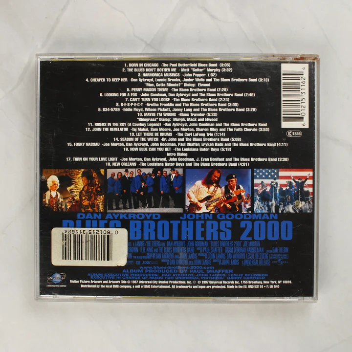 Blues Brothers 2000 filmzene CD hátlapja a számlistával