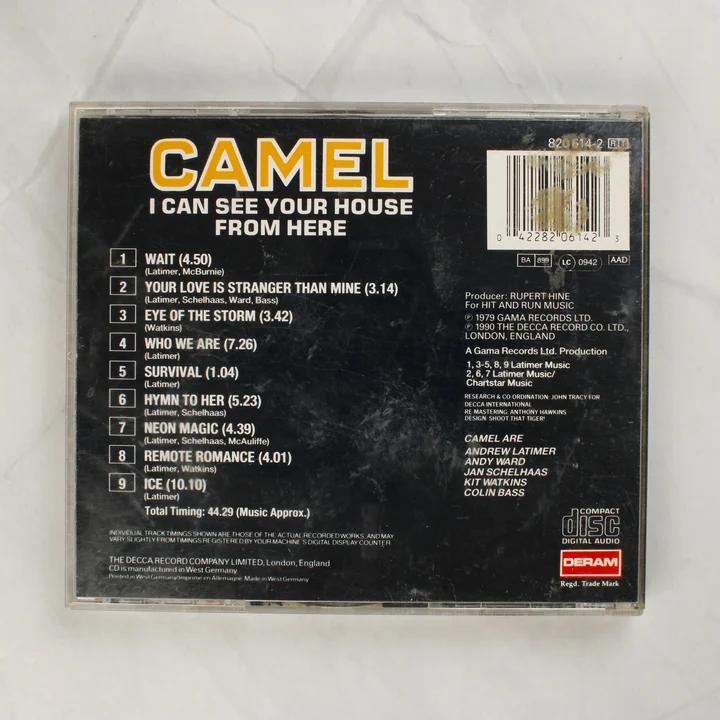 A Camel együttes I Can See Your House From Here CD-jének hátlapja a számlistával
