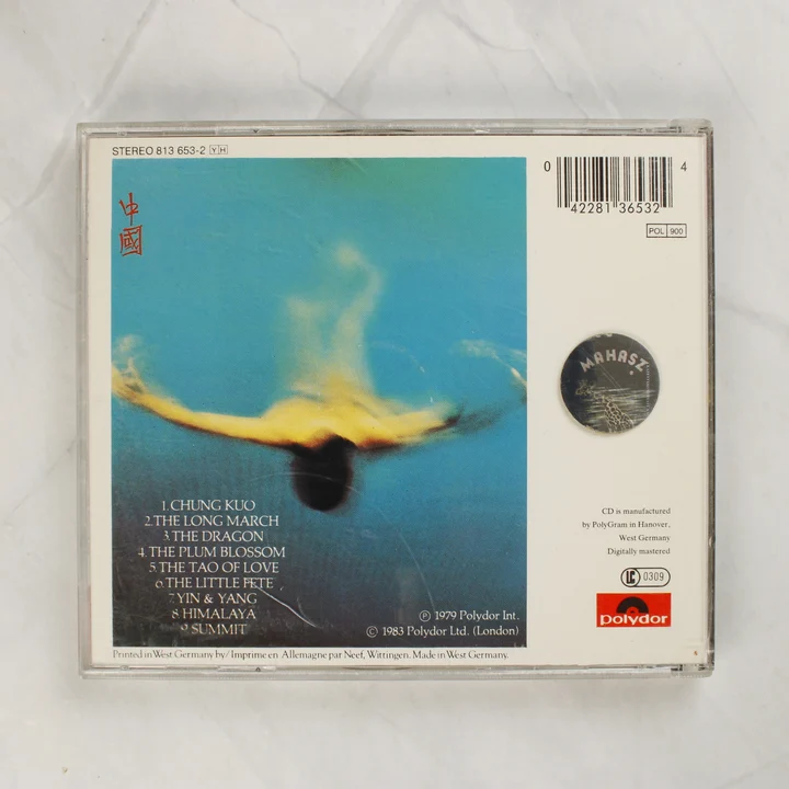 Vangelis China CD hátoldali borítója számlistával és vonalkóddal