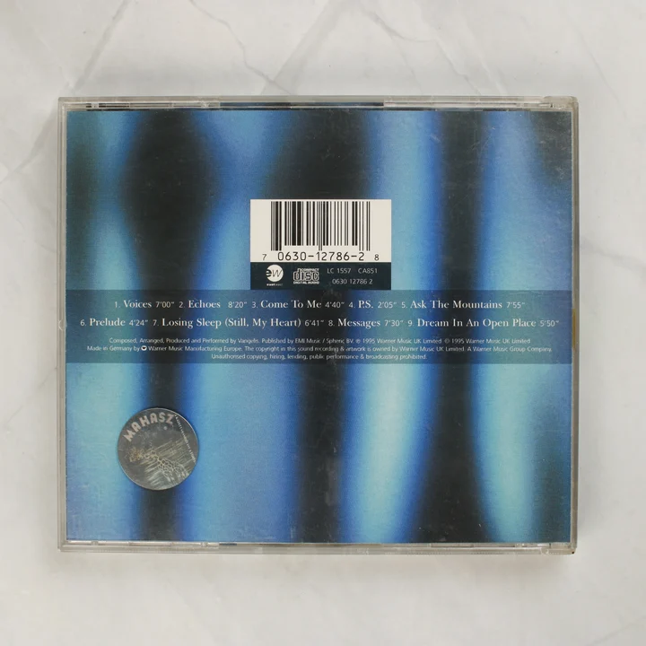 Vangelis Voices CD hátlapja vonalkóddal és számlistával