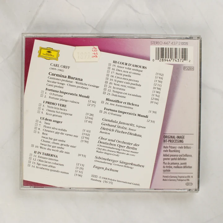 Carl Orff Carmina Burana CD hátlapja számlistával